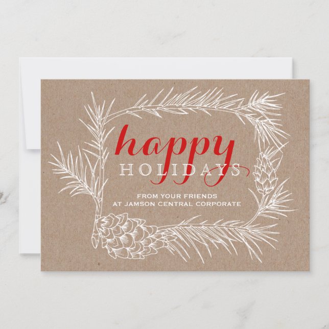 Business Rustic fir branch & cone frame Christmas Holiday Card (Front)