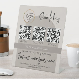 Business Scan to Pay Personalized Logo QR Code Pedestal Sign