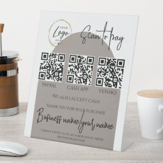 Business Scan to Pay Personalized Logo QR Code Pedestal Sign