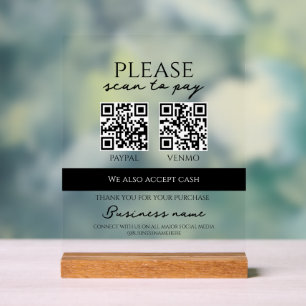 Business Scan to Pay Personalized QR Code Acrylic Sign