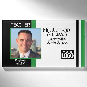 Business / School Photo ID- Black, White and Green Name Tag