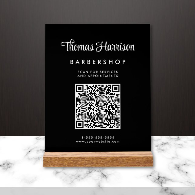 Business Script QR Code Black Acrylic Sign (Creator Uploaded)