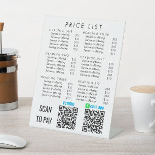 Business Services Price List Scan to Pay CashApp V Pedestal Sign