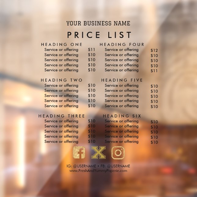 Business Services Price List Scan to Pay CashApp V Window Cling (Sheet 2)