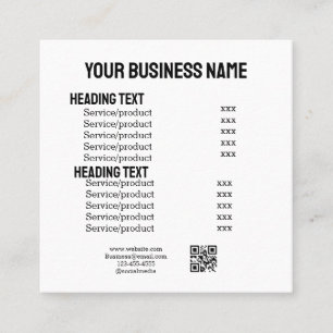 Business services products price list menu card 