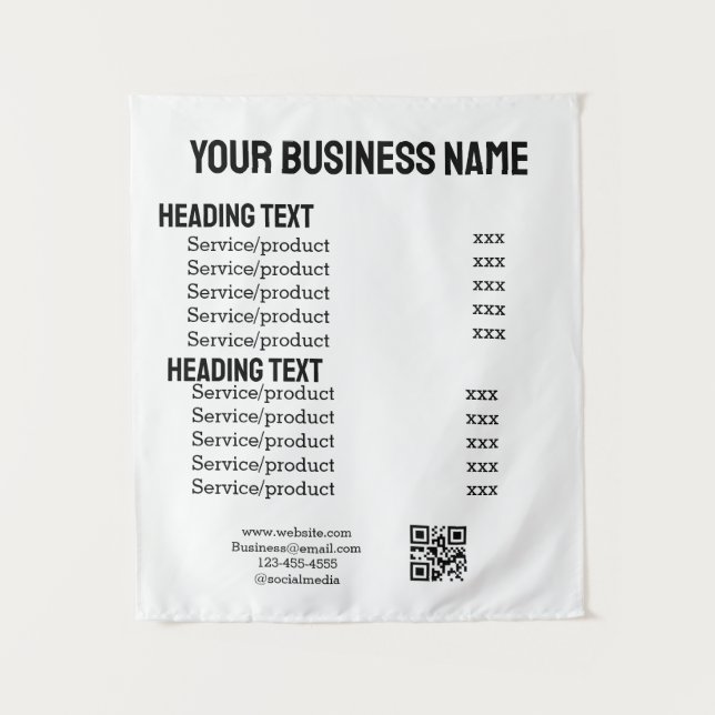 Business services products price list menu card  tapestry (Front)