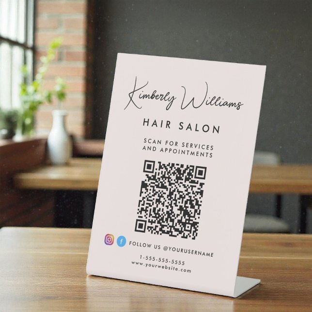 Business Signature Script Monogram QR Code Pink Pedestal Sign (Business Signature Script Monogram QR Code Pink Pedestal Sign)