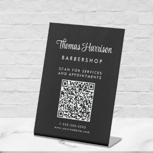 Business Signature Script QR Code Black Tabletop Pedestal Sign
