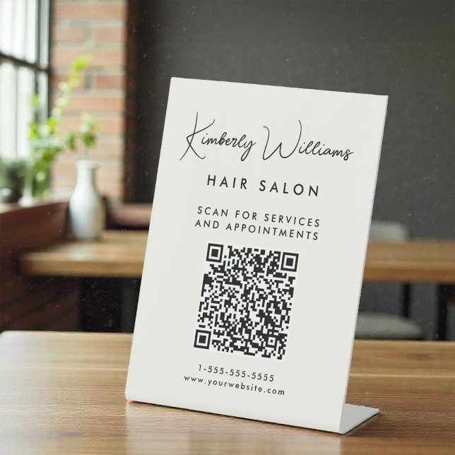 Business Signature Script QR Code Cream Pedestal Sign (Business Signature Script QR Code Cream Pedestal Sign)