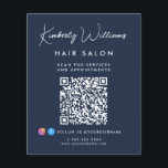 Business Signature Script QR Code Promotional Blue Flyer<br><div class="desc">Chic promotional blue flyer for your business featuring your name in a stylish white signature script and business type below in simple modern white lettering. Input your website address to create a QR code for customers and clients to scan for appointments, products, services, hours, etc. Add your instagram and facebook...</div>