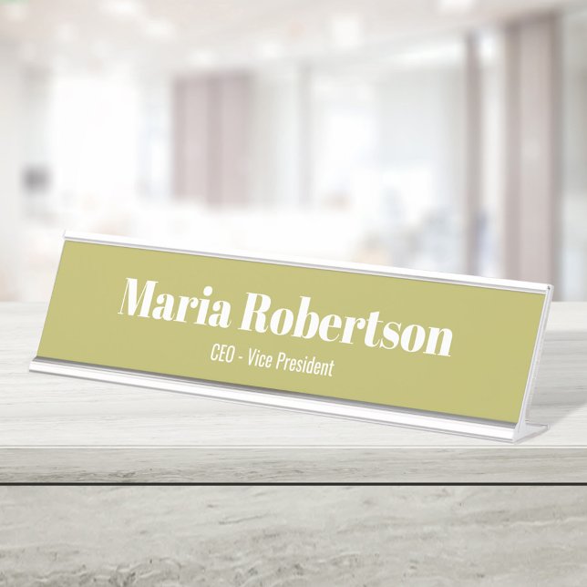Business Simple Minimalist Gold Desk Name Plate (Gold and white minimalist name plate.)