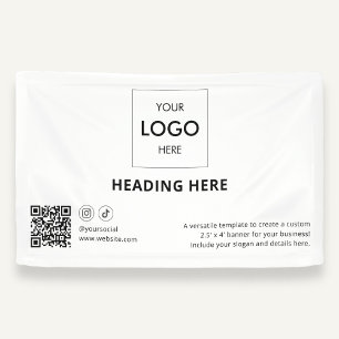 Business Social Media QR Code  Advertising White Banner