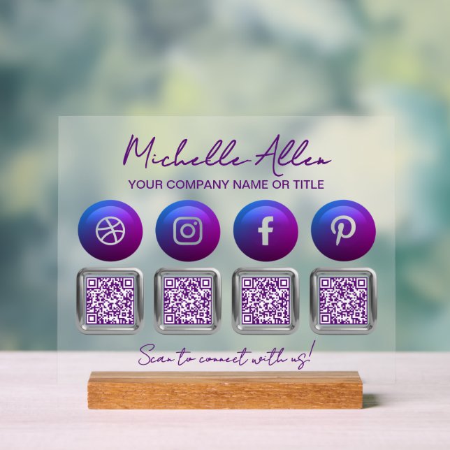 Business Social Media QR Codes Acrylic Sign (Neutral)