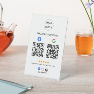 Business Social Review with Qr Code Pedestal Sign