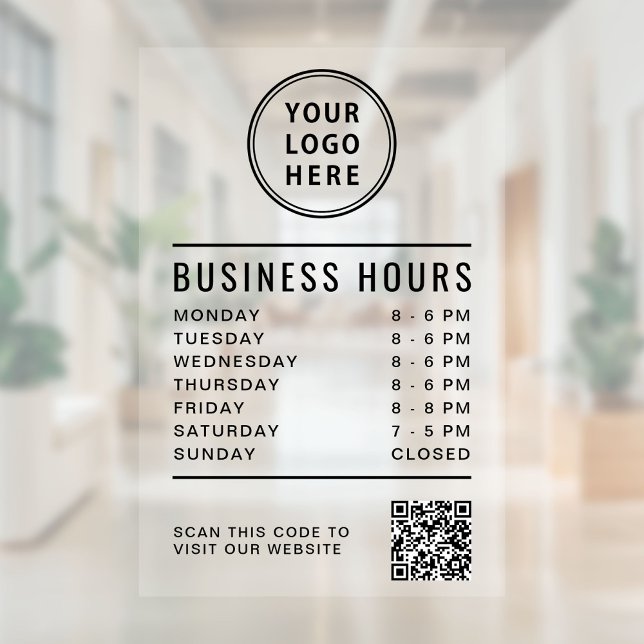 Business Store Hours QR Code Business Logo Window Cling (Business Store Hours QR Code Business Logo Window Cling)