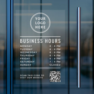 Business Store Hours QR Code Logo Window Cling