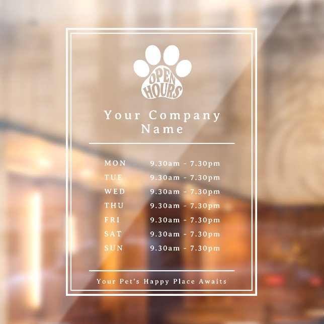 Business Storefront Open Hours Paw Print Window Cling (Sheet 2)