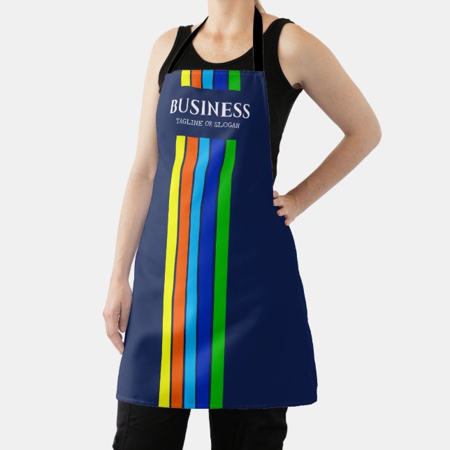 Business Tagline Modern Vertical Stripes Blue Apron (Insitu)