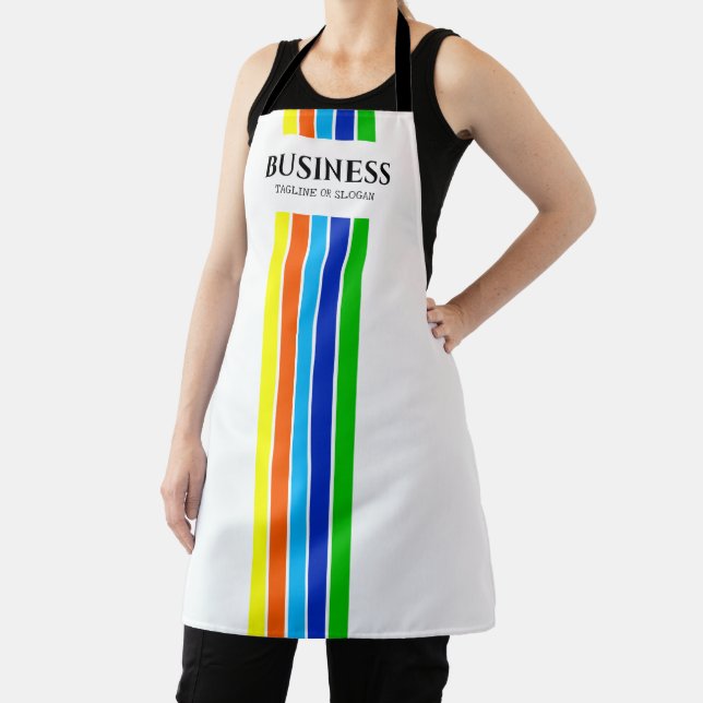 Business Tagline Modern Vertical Stripes White Apron (Insitu)