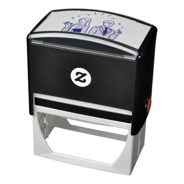 Business talk dicuss colleague self-inking stamp (Product)