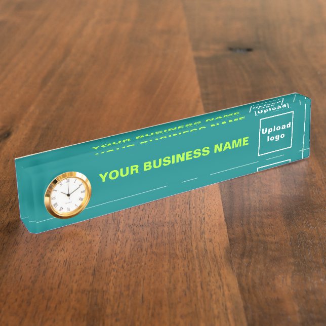 Business Teal Green Acrylic With Clock Nameplate (Side)