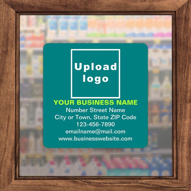 Business Teal Green Large Square Vinyl Sticker (Advertise your business. Your business brand on teal green square vinyl sticker.)