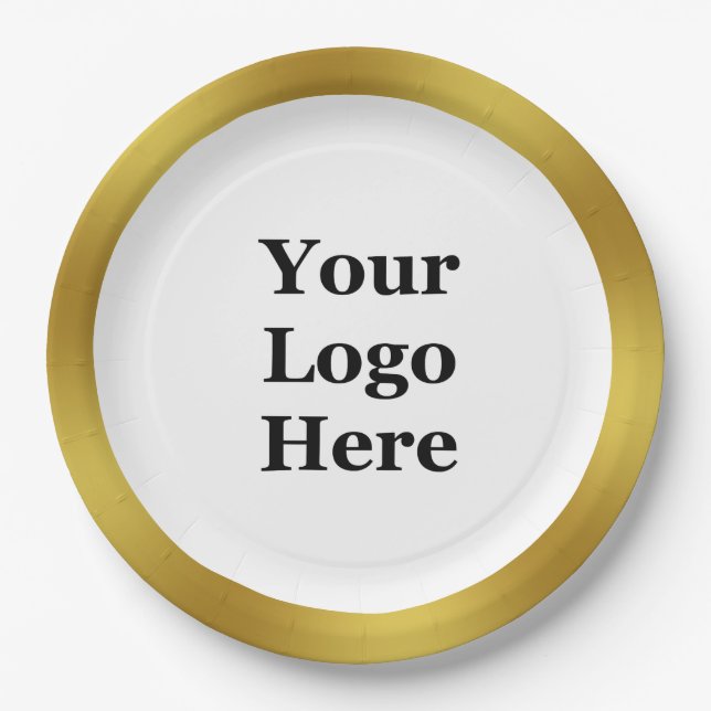 Business Template Gold & White Your Logo Here Paper Plate (Front)