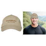 Business Text Embroidered on Khaki Cap<br><div class="desc">Khaki cap that you can customize by typing your business name, city or town and state. The text will be embroidered on the cap. You can include it in your promotional products, giveaway items or gifts to your customers or clients, a marketing strategy to advertise your business or to promote...</div>