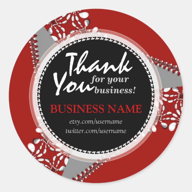 Business Thank You Bold Red + Silver sticker (Front)