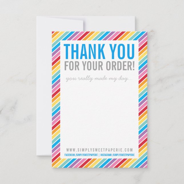 BUSINESS THANK YOU bright colourful rainbow stripe Card (Front)