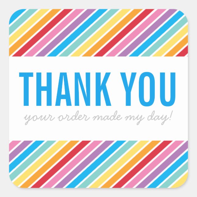 BUSINESS THANK YOU bright colourful rainbow stripe Square Sticker (Front)