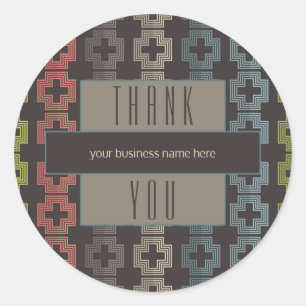 Business Thank You Brown Colourful Geometric Classic Round Sticker
