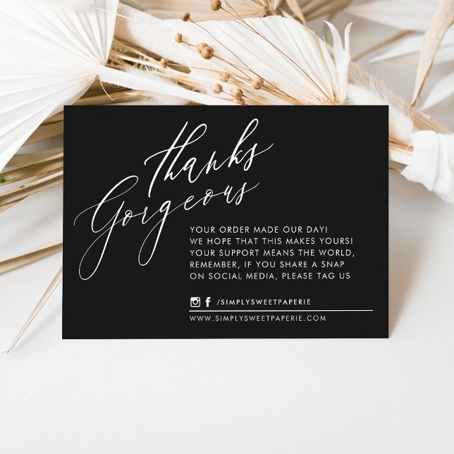 BUSINESS THANK YOU chic calligraphy black reverse Card (Creator Uploaded)