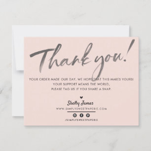 BUSINESS THANK YOU chic modern blush pink INK LOGO Card