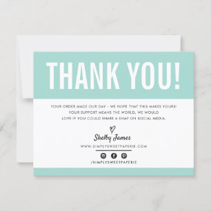 BUSINESS THANK YOU chic modern cute mint LOGO Card