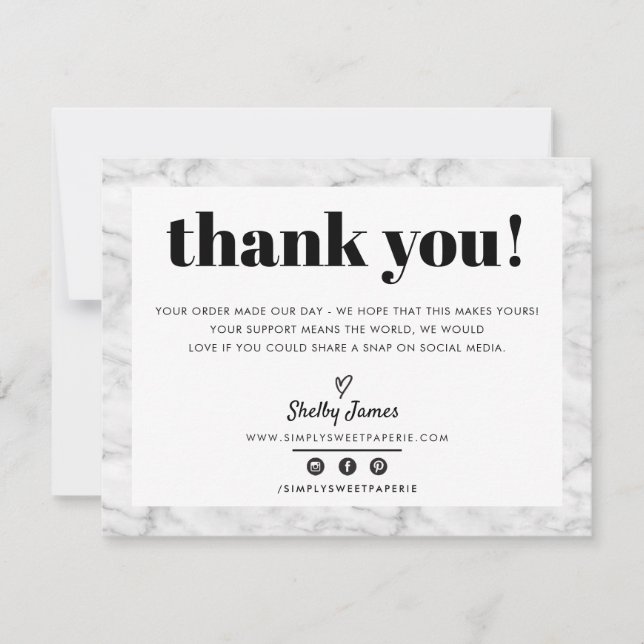 BUSINESS THANK YOU chic modern grey marble LOGO Card (Front)