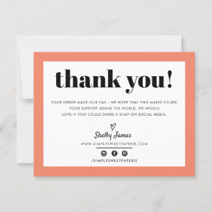 BUSINESS THANK YOU chic modern orange LOGO Card