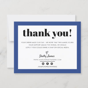 BUSINESS THANK YOU chic modern royal blue LOGO Card
