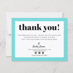 BUSINESS THANK YOU chic modern turquoise aqua LOGO Card