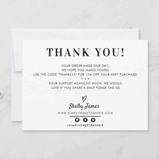 BUSINESS THANK YOU chic simple modern black white (Front)