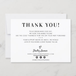 BUSINESS THANK YOU chic simple modern black white Card