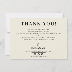 BUSINESS THANK YOU chic simple modern ivory black Card
