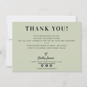 BUSINESS THANK YOU chic simple modern sage green Card