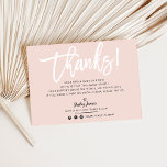 BUSINESS THANK YOU chic white script blush pink<br><div class="desc">by kat massard >>> WWW.SIMPLYSWEETPAPERIE.COM<<< Send and extra special THANK YOU message with style and pizzazz for your customers. Add your logo or photo on the back and even had write a personal note / or add a promotional - great, professional customer service that will keep them coming back! TIPS...</div>