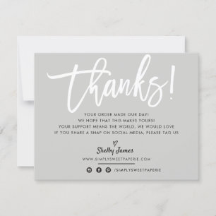 BUSINESS THANK YOU chic white script grey Card