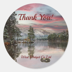 Business Thank You Christmas Snowy Landscape Classic Round Sticker