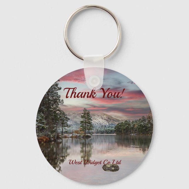 Business Thank You Christmas Snowy Landscape Keychain (Front)