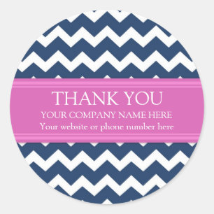Business Thank You Company Name Blue Pink Chevron Classic Round Sticker