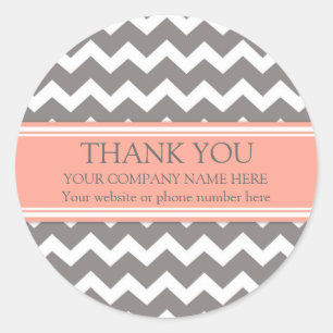 Business Thank You Company Name Coral Grey Chevron Classic Round Sticker