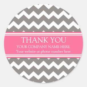 Business Thank You Company Name Pink Grey Chevron Classic Round Sticker